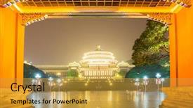  Presentation with night - Presentation theme consisting of chinese building - chongqing great hall of people background and a  colored foreground