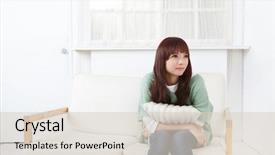  Presentation with home economics - Presentation design featuring chinese building - cute asian woman in home background and a  colored foreground