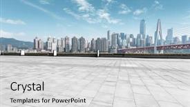  Presentation with modern chinese - Amazing slide deck having chinese building - modern skyline and empty road backdrop and a light gray colored foreground