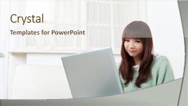  Presentation with asian - Cool new slide deck with chinese building - young asian woman using laptop backdrop and a  colored foreground