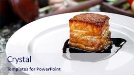  Presentation with beef pork chicken turey - PPT theme with chinese bun - braised pork belly background and a sky blue colored foreground