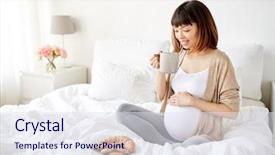  Presentation with tea cup - PPT theme featuring chinese bun - pregnancy rest people and breakfast background and a sky blue colored foreground