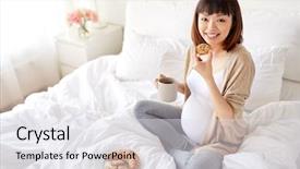  Presentation with tea cup - Slides consisting of chinese bun - pregnancy rest people and breakfast background and a sky blue colored foreground