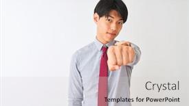  Presentation with violence - Presentation design consisting of chinese businessman wearing elegant tie standing over isolated white background punching fist to fight aggressive and angry attack threat and violence background and a light gray colored foreground