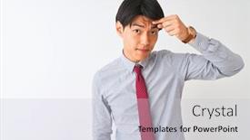  Presentation with acne - Slide set with chinese businessman wearing elegant tie standing over isolated white background pointing unhappy to pimple on forehead ugly infection of blackhead acne and skin problem background and a light gray colored foreground