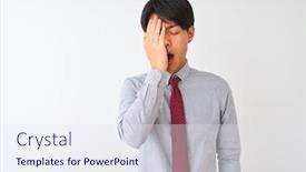  Presentation with face pain - Colorful presentation enhanced with chinese businessman wearing elegant tie standing over isolated white background yawning tired covering half face eye and mouth with hand face hurts in pain backdrop and a sky blue colored foreground
