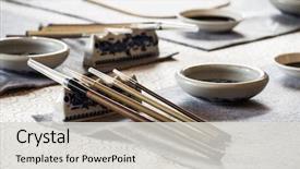  Presentation with calligraphy - Audience pleasing presentation theme consisting of chinese calligraphy tools on table backdrop and a light gray colored foreground