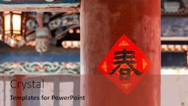  Presentation with calligraphy - Presentation theme having chinese-calligraphy-words-spring background and a tawny brown colored foreground