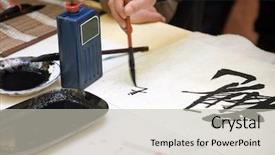  Presentation with old man - Cool new slides with chinese calligraphy writed backdrop and a light gray colored foreground