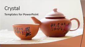  Presentation with teapot - Colorful slide deck enhanced with chinese ceramic teapot and cups backdrop and a white colored foreground