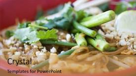  Presentation with pad thai - Presentation theme having chinese chicken pad thai background and a yellow colored foreground