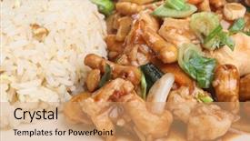  Presentation with food dimsum chinese in china - PPT theme consisting of chinese chicken with cashew nuts background and a coral colored foreground