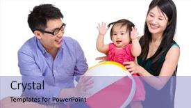  Presentation with family - Presentation design consisting of chinese children - asian family playing ball background and a  colored foreground
