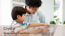  Presentation with helping - Cool new PPT theme with chinese children - asian father helping son backdrop and a  colored foreground