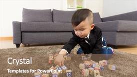  Presentation with play - Beautiful slide deck featuring chinese children - little boy play toy block backdrop and a coral colored foreground