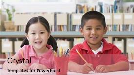  Presentation with class - Audience pleasing presentation theme consisting of chinese children - two students in class writing backdrop and a coral colored foreground