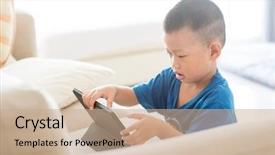  Presentation with using digital tablet - Cool new slide deck with chinese children - young child addicted to technology backdrop and a coral colored foreground