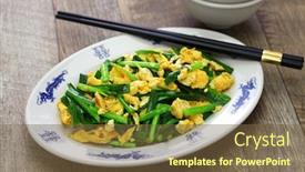 Presentation with chinese chinese - PPT theme featuring chinese-chives-and-eggs-stir background and a tawny brown colored foreground