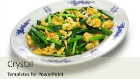  Presentation with chinese - PPT theme consisting of chinese-chives-and-eggs-stir background and a soft green colored foreground