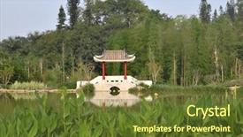  Presentation with bridges - Presentation theme having chinese city park pavilions and bridges background and a tawny brown colored foreground