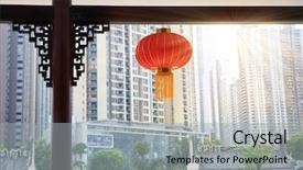  Presentation with chinese lantern - Beautiful slide set featuring chinese city red lantern decorations backdrop and a  colored foreground
