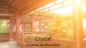  Presentation with chinese architecture - Presentation theme featuring chinese corridor in with red pillar and yellow roof architecture interior of temple background and a gold colored foreground