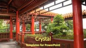 Presentation with chinese architecture - Colorful slide set enhanced with chinese corridor in with red pillar and yellow roof architecture interior of temple backdrop and a tawny brown colored foreground