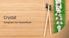  Presentation with chopsticks - Slides having chinese cuisine - chopsticks and sakura branch background and a coral colored foreground