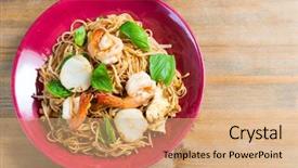  Presentation with korean food instant noodle - Slide deck consisting of chinese cuisine - fried noodle asian food background and a  colored foreground