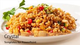  Presentation with rice - Presentation design featuring chinese cuisine - fried rice background and a coral colored foreground