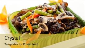  Presentation with seaweed - Audience pleasing PPT theme consisting of culture champignons - chinese cuisine - salad backdrop and a yellow colored foreground