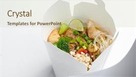  Presentation with noodles manufacturing - Beautiful PPT theme featuring chinese cuisine - take away noodles backdrop and a soft green colored foreground