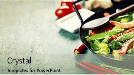  Presentation with medicina tradicional chinesa chinese herb - PPT theme having chinese cuisine colorful stir fry background and a soft green colored foreground