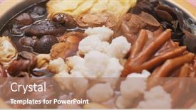  Presentation with chinese - Slide deck having chinese-cuisine-poon-choi-eating background and a coral colored foreground