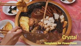  Presentation with chinese chinese - Slide set featuring chinese cuisine poon choi eating background and a tawny brown colored foreground