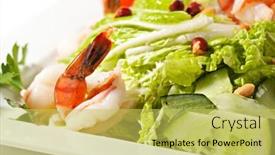  Presentation with shrimps - Presentation theme featuring chinese cuisine - tiger shrimps salad background and a yellow colored foreground