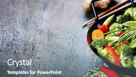  Presentation with cooking - Colorful presentation design enhanced with chinese cuisine wok cooking vegetables backdrop and a gray colored foreground
