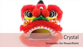  Presentation with chinese dragon - Audience pleasing presentation design consisting of chinese dancing lion head decoration backdrop and a coral colored foreground