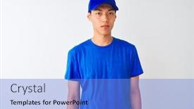  Presentation with simple - PPT theme with chinese-deliveryman-wearing-blue-t background and a light blue colored foreground