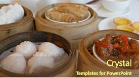  Presentation with chinese restaurant - Slide set having chinese dim sum in restaurant background and a tawny brown colored foreground