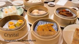  Presentation with dim sum - Presentation theme consisting of chinese-dim-sum-in-restaurant background and a gold colored foreground