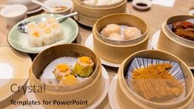  Presentation with dim sum - PPT layouts with chinese-dim-sum-in-restaurant background and a coral colored foreground