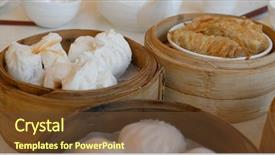  Presentation with dim sum - Slide set featuring chinese dim sum background and a tawny brown colored foreground