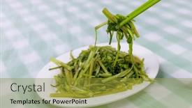  Presentation with spinach - PPT layouts featuring chinese-dishes-stir-fry-water background and a gold colored foreground
