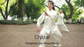  Presentation with tai chi - PPT theme with chinese do taichi outside background and a coral colored foreground