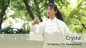  Presentation with tai chi - Cool new PPT layouts with chinese do taichi outside backdrop and a soft green colored foreground