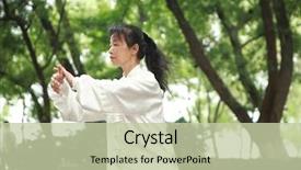  Presentation with tai chi - Slide deck featuring chinese do taichi outside background and a mint green colored foreground