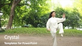  Presentation with tai chi - Colorful PPT theme enhanced with chinese do taichi outside backdrop and a coral colored foreground
