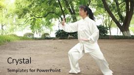  Presentation with tai chi - Amazing PPT theme having chinese do taichi outside backdrop and a mint green colored foreground