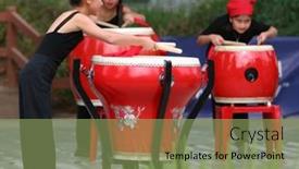  Presentation with performance - Beautiful slides featuring chinese-drum-performance backdrop and a seafoam green colored foreground